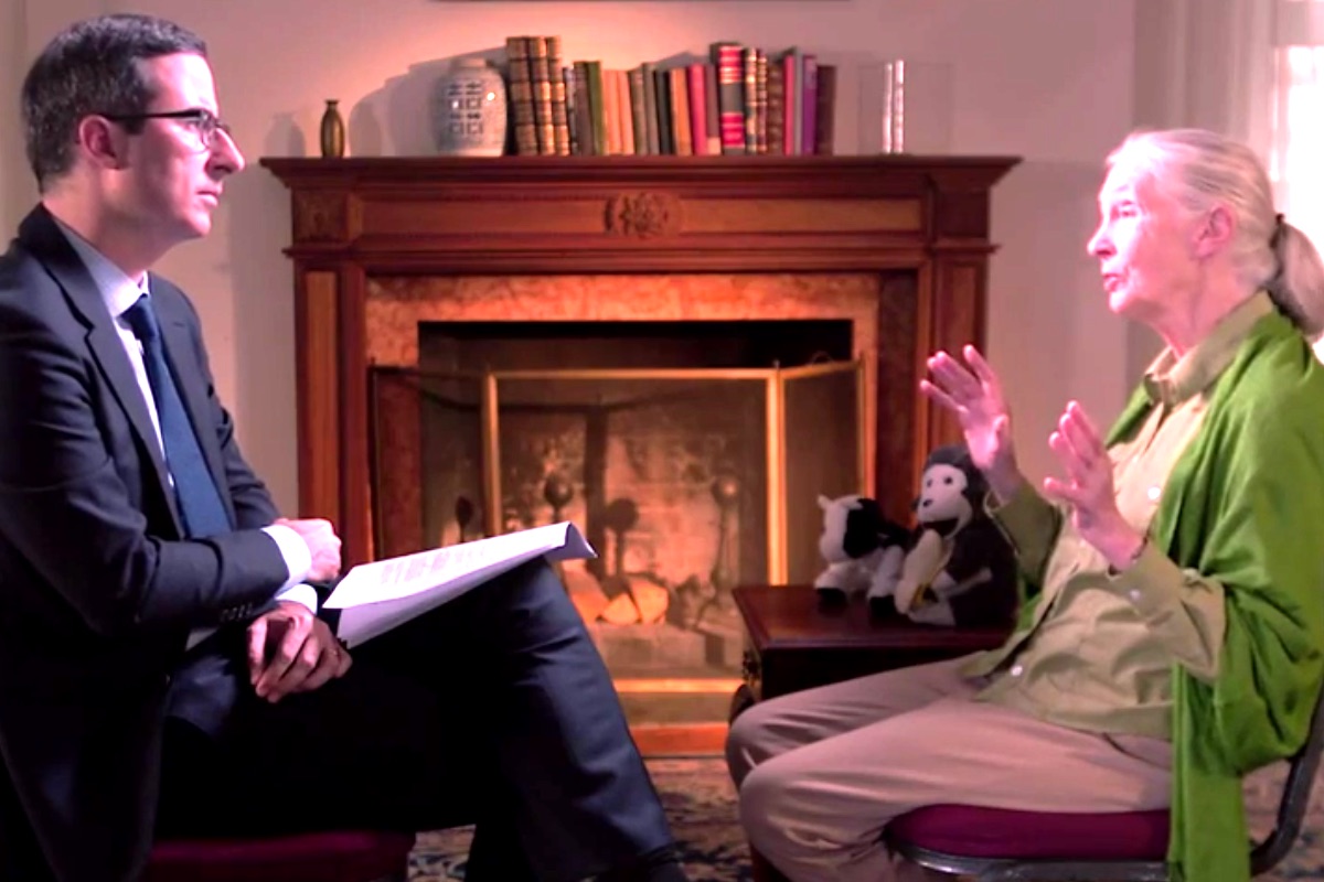 Jane Goodall in interviewed by John Oliver in October 2014Credit: HBO